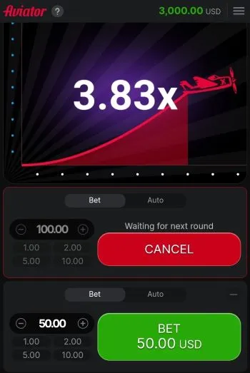 Live Aviator casino game with ascending multiplier and airplane